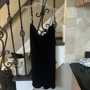 Zara Black Mini Dress with rhinestone Chain Straps. Brand new never worn